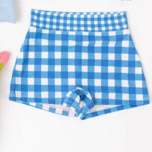 NWT Blue and white checkered Gingham Boy Short Bikini bottom swimsuit